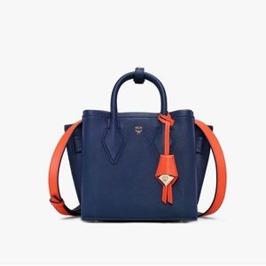 MCM Leather Neo Milla Mini Tote - Navy and Orange